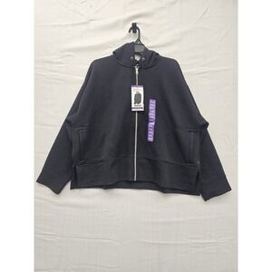 DKNY Ottoman Full Zip Hoodie Black Ribbed Sweatshirt Womens XXL DPMJ9667 NEW